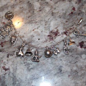 Sterling Silver Charm Bracelet 11 Charms 28.8 Gram